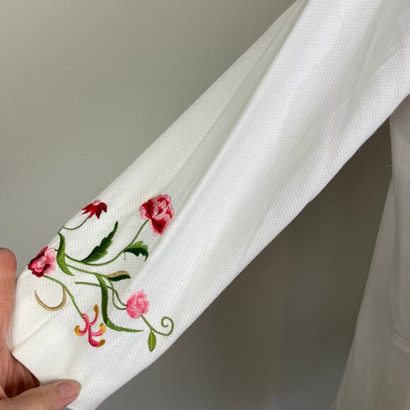 Victor Costa White Floral Embroidered Long Line Coat 1X - Picture 3 of 8